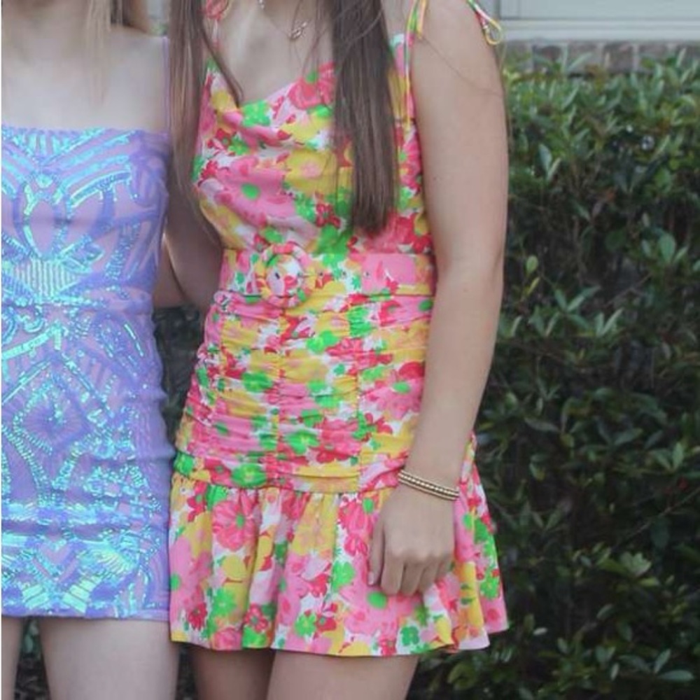For Love And Lemons Pink and Yellow Floral Dress